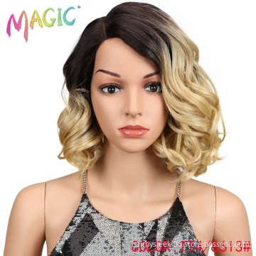 Magic Hair Short Loose Wavy Bob Wigs 12"inch Synthetic Front Lace Wigs For African American Women High Temperature Fiber